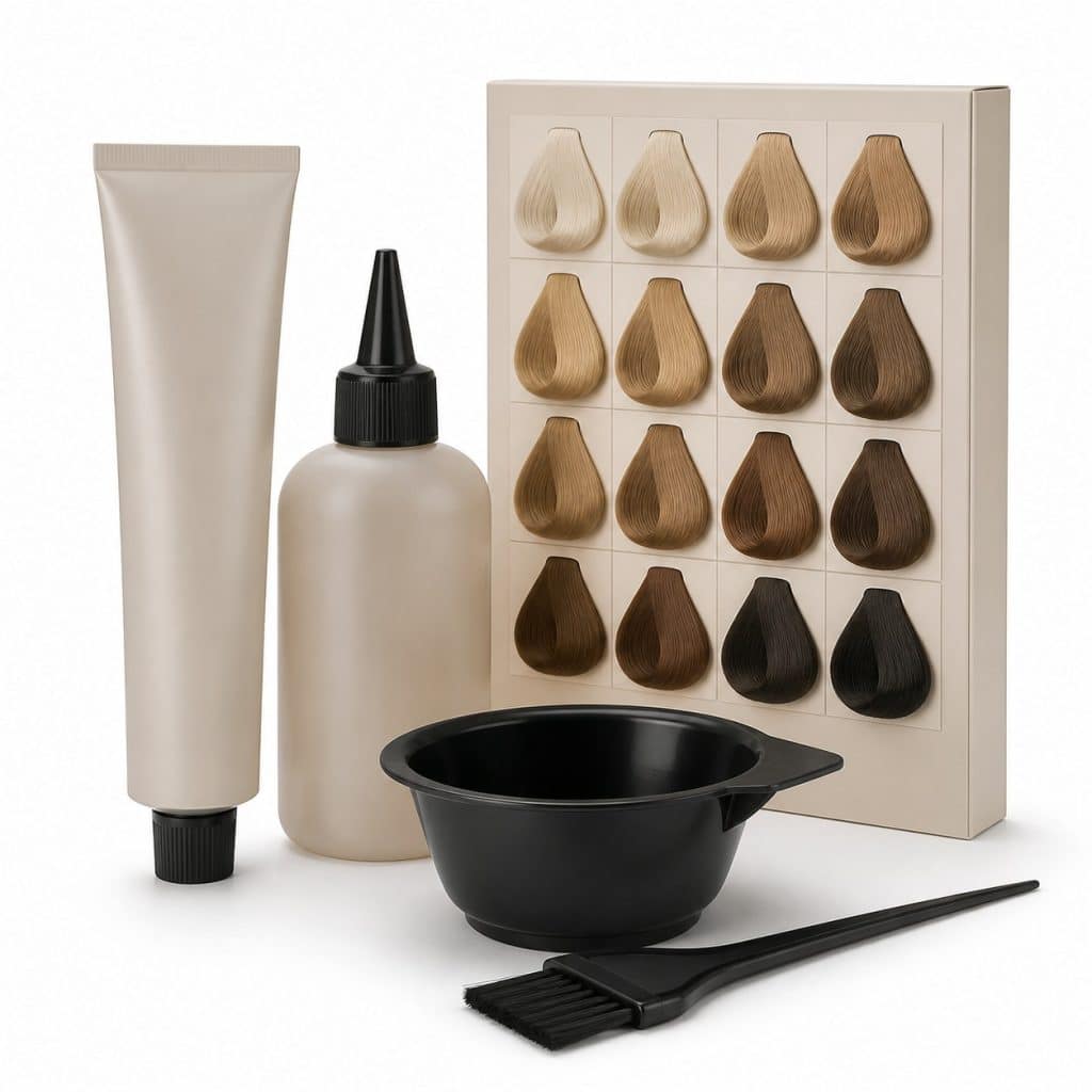 Kit coloration nuancier blond châtain brun présenté seul
